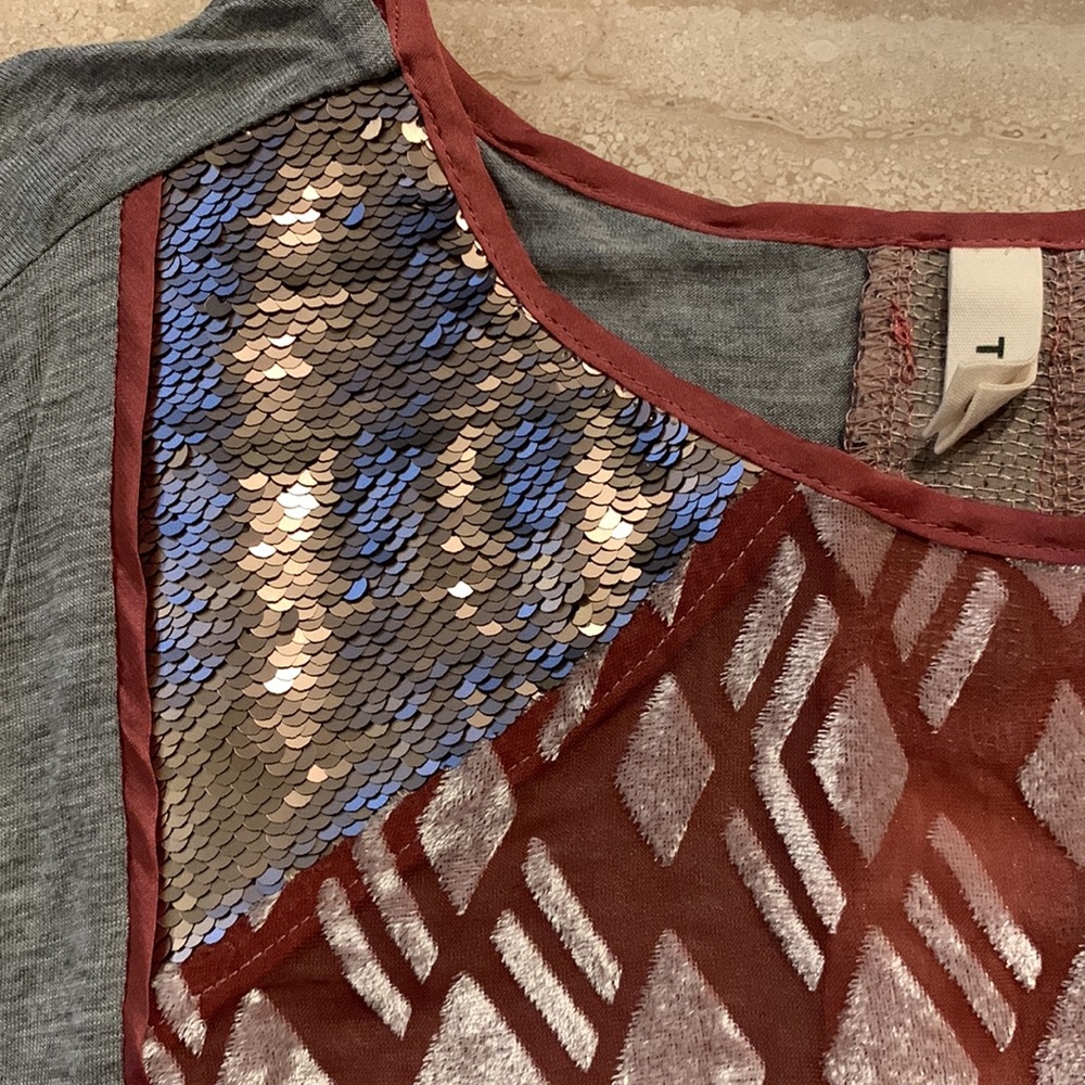 Anthropologie Patchwork Blouse Sequin Diamond Flo… - image 7